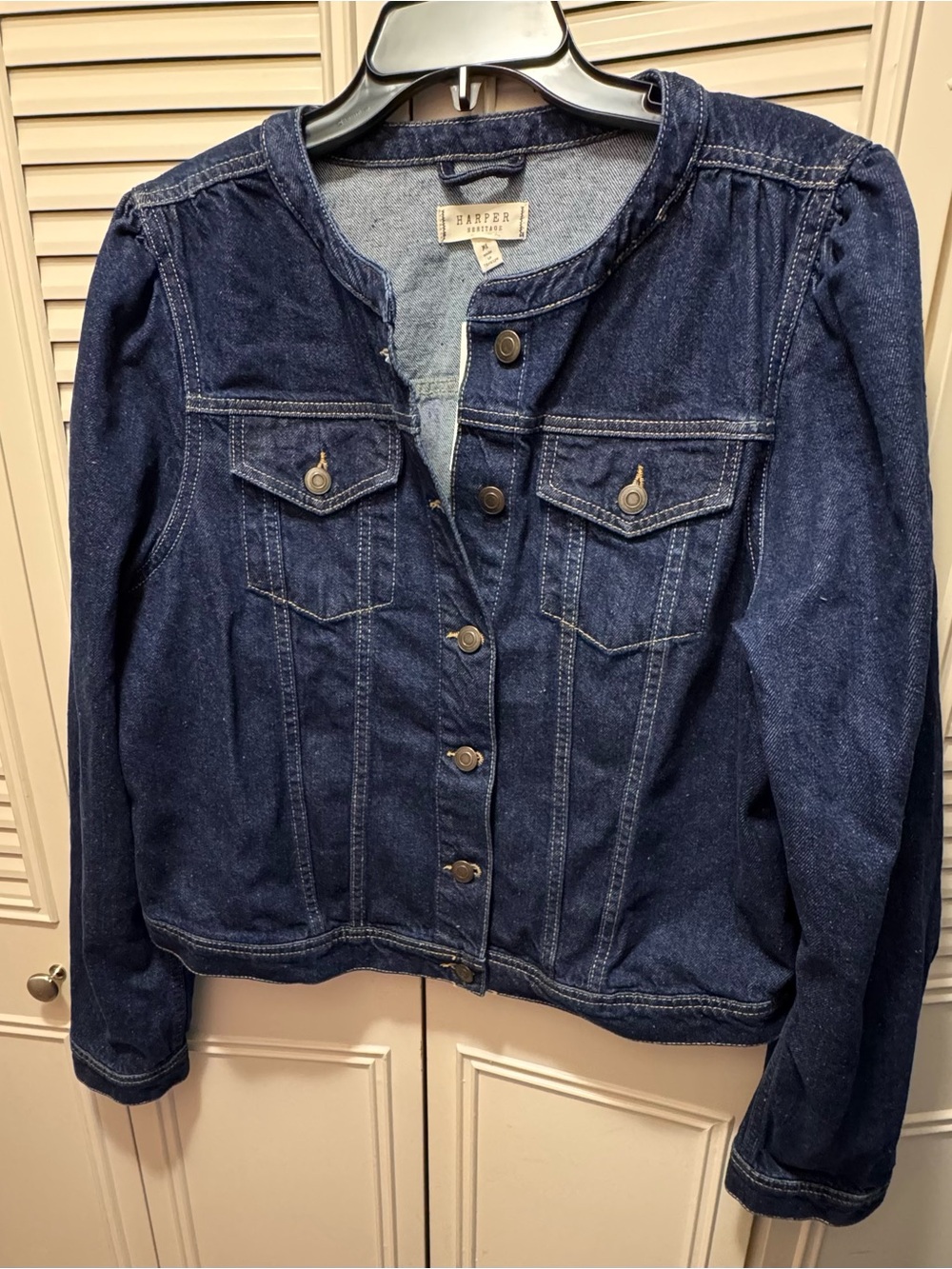 NWT Size XL Francesca’s Harper Heritage Denim Button-Front Jacket in Dark Blue